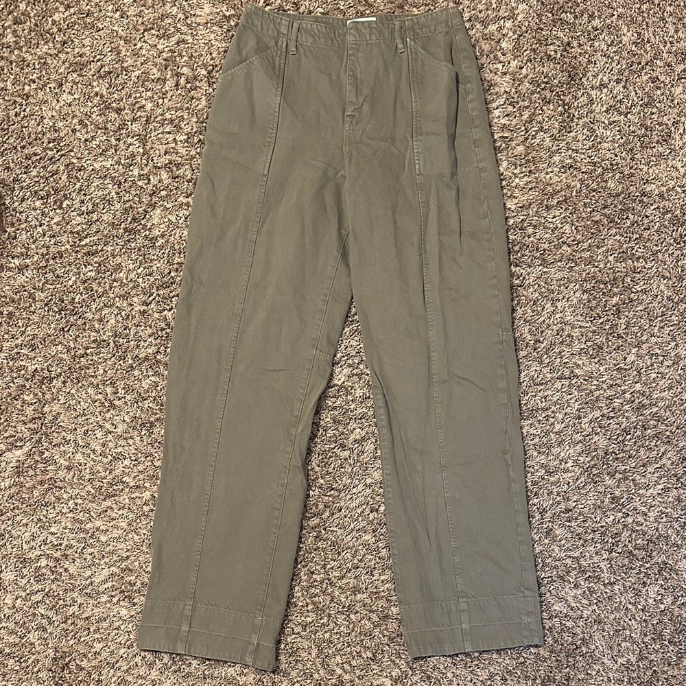 FRAME High Rise Relaxed Trouser Green Pant Size 28